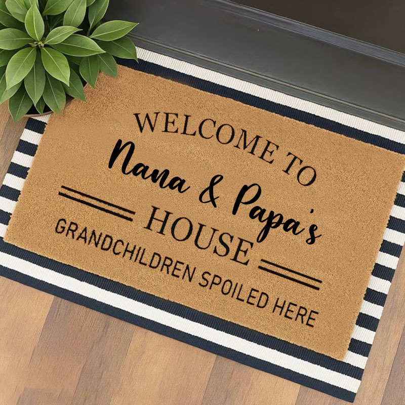 Personalized Welcome Doormat for Nana Papas House Custom Rug Gift for Spoiled Grandkids Grandma Grandpa Home Decor Housewarming Gift