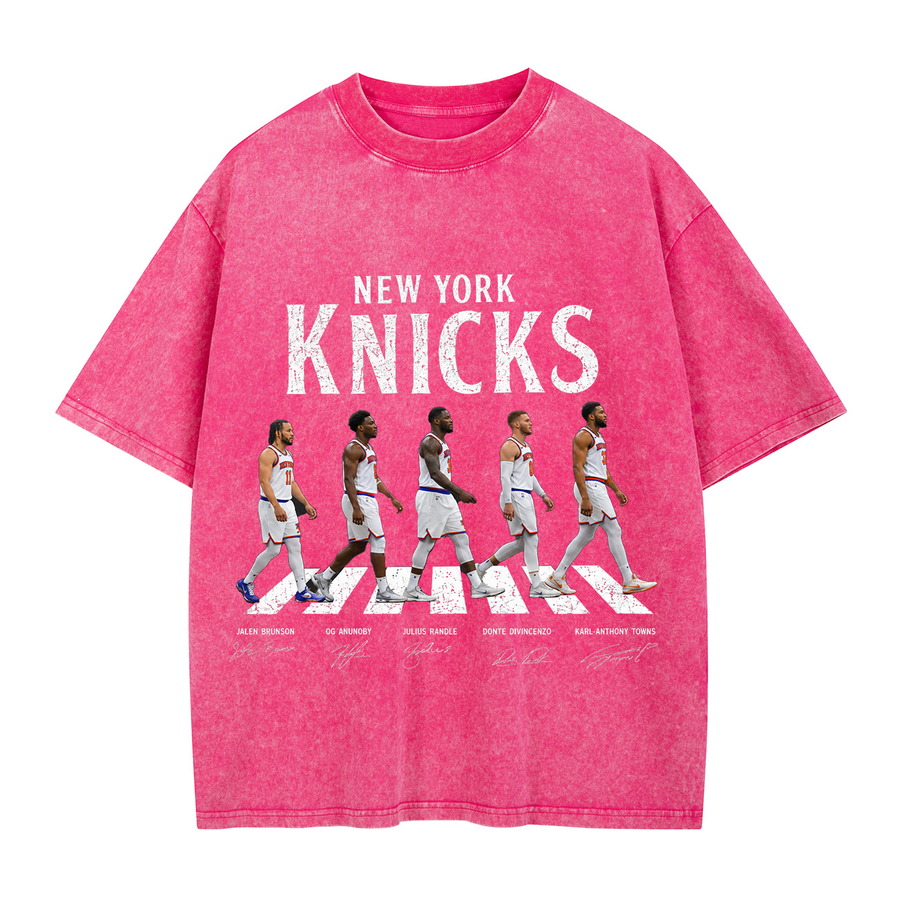 New York Basketball Stars Walking Graphic Washed T-shirt Vintage Rock‑Inspired Street Style Shirt