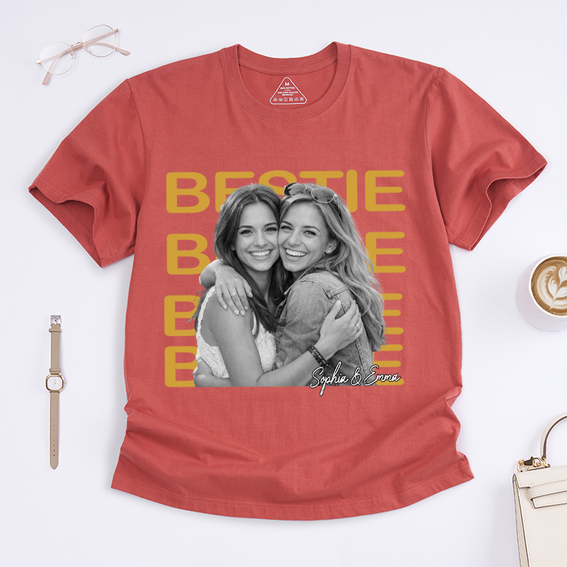 Personalized Bestie T-Shirt Bestie Custom Photo and Name Gift for Friend
