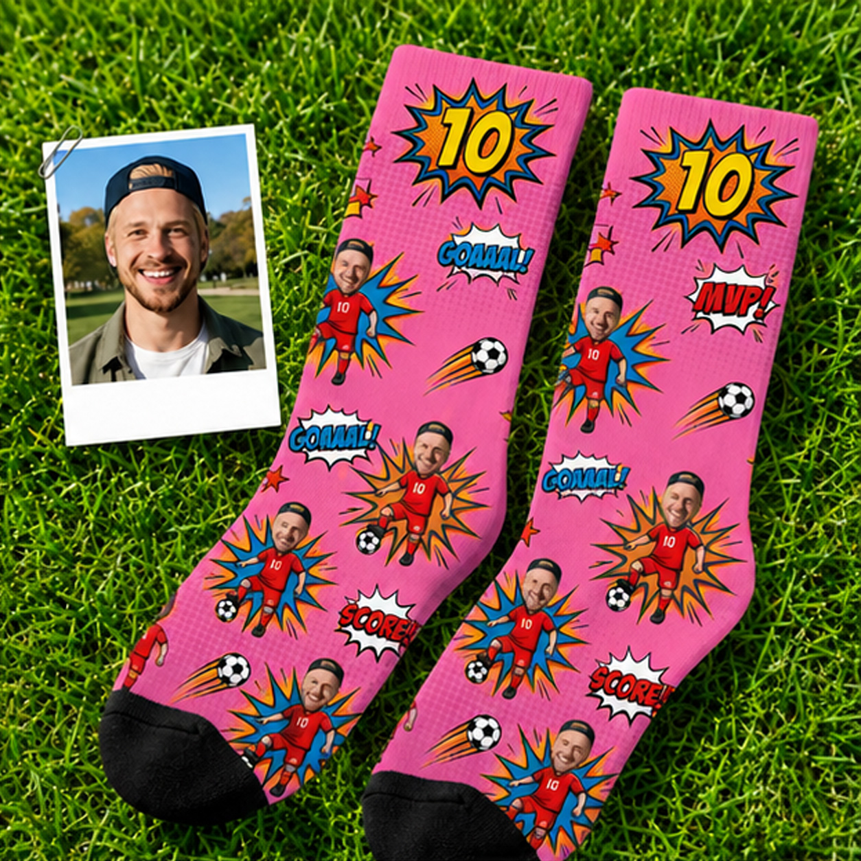 Personalized Face Soccer Socks Custom Photo and Number Soccer Crew Socks Sports Fan Gift