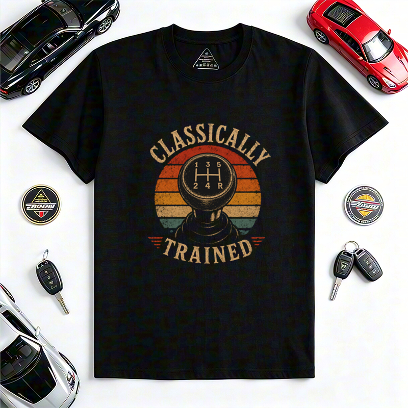 Classically Trained Manual Gear Shift Driver Crew Neck T-Shirt Vintage Style Tee for Stick Shift Car Enthusiasts
