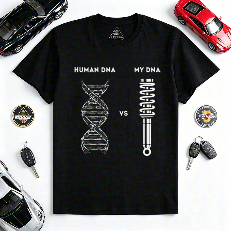 My DNA Is Car Suspension Coil Spring Humor Crew Neck Tee for Car Tuning Modding & Automotive Gearhead Enthusiasts