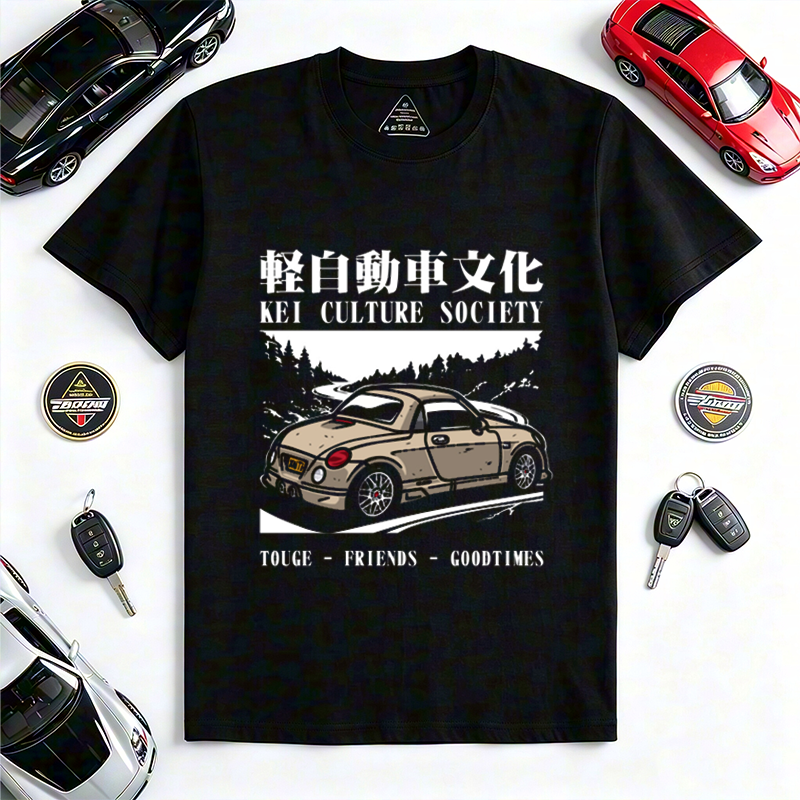 Japanese Kei Car Touge Drift Culture Crew Neck Short Sleeve Tee for JDM Kei Auto & Mountain Road Racing Enthusiasts