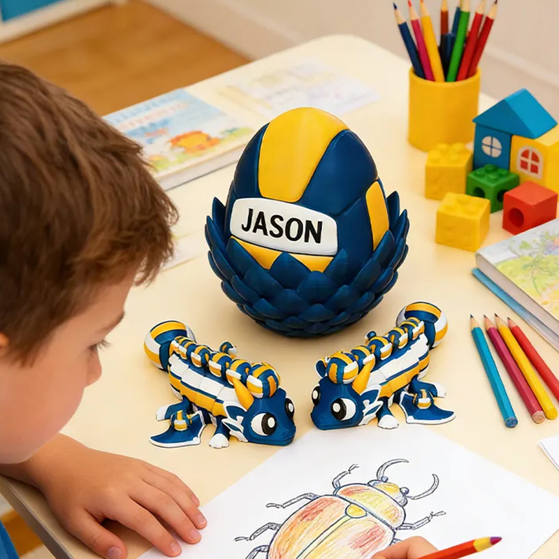 Personalized 3D Printed Volleyball Dragon and Egg Toy Set with Custom Name for Kids and Fans
