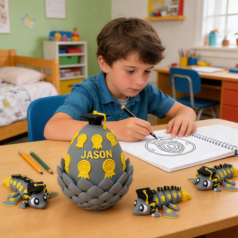 Personalized 3D Printed Graduation Dragon with Medal-Decorated Egg Toy with Custom Name for Kids and Graduates