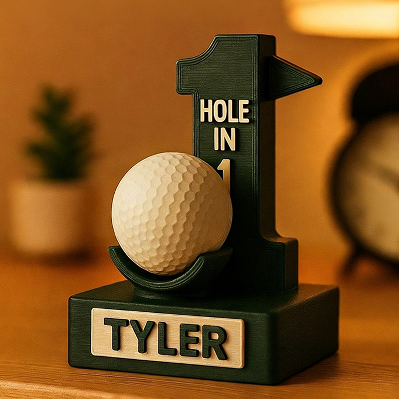 Personalized 3D Printed Hole-in-One Golf Ball Display Stand with Custom Name for Golf Enthusiasts