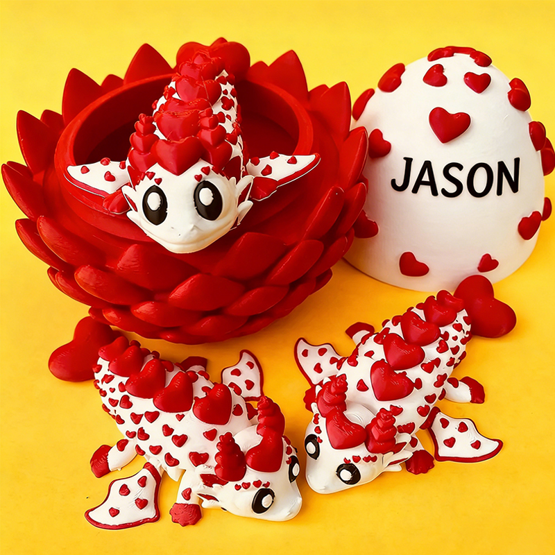 Personalized 3D Printed Baseball Heart Dragon and Egg Toy Set with Custom Name for Kids and Fans 