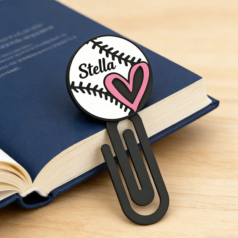 Personalized Baseball Heart Bookmark Custom Name for Reading Fans and Athletes