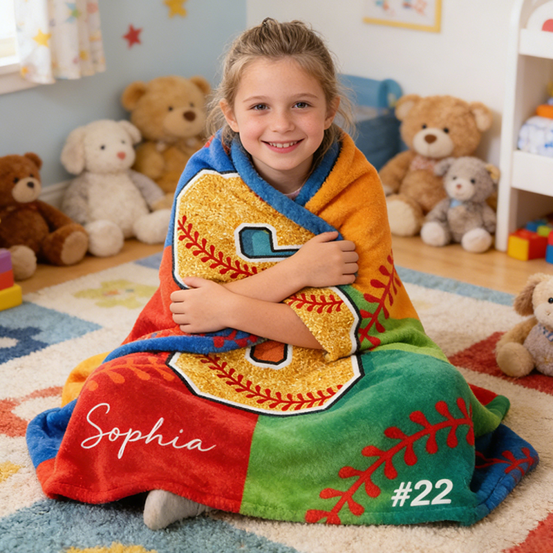 Personalized Glitter Softball Blanket with Name and Number for Baseball Girls