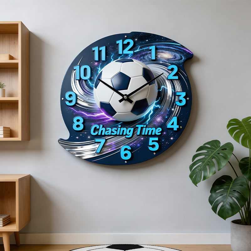 Personalized Galaxy Soccer Clock with Custom Text and Dynamic Design for Sports Lovers 