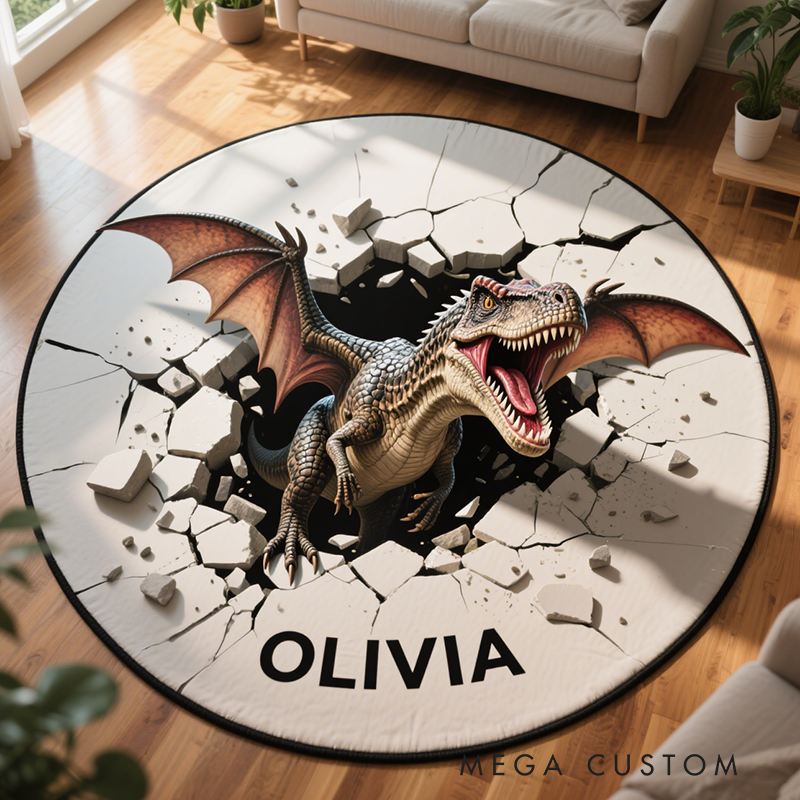 Personalized Cartoon Kids Dinosaur with Name Soft Rug Christmas Gift for Kids Rug Birthday Gifts for Kids