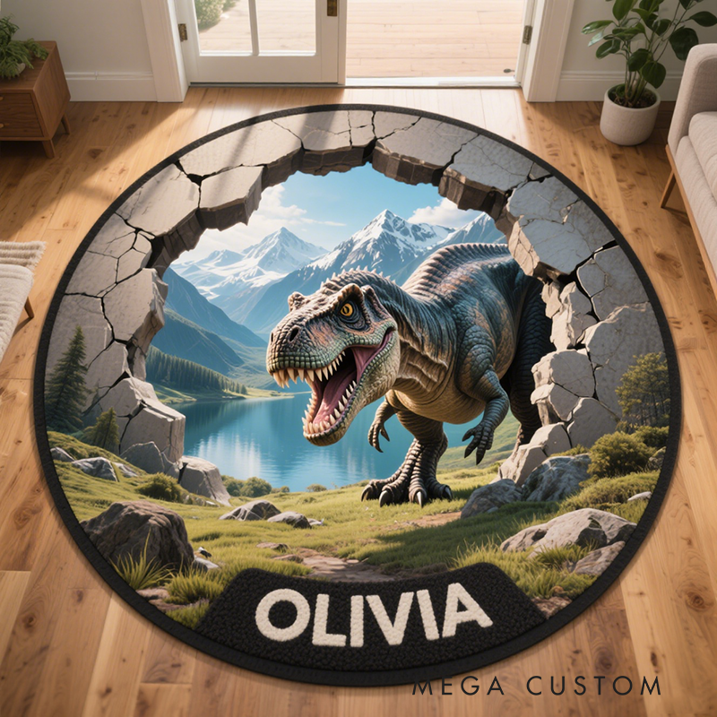 Personalized Dinosaur with Name Soft Rug Christmas Gift for Kids Rug Birthday Gifts for Kid