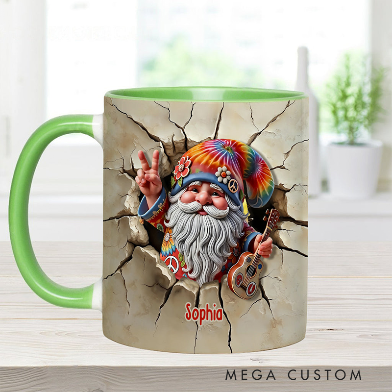 Personalized Hippie Gnome and Guitar Accent Mug and 3D Christmas Gift for Her
