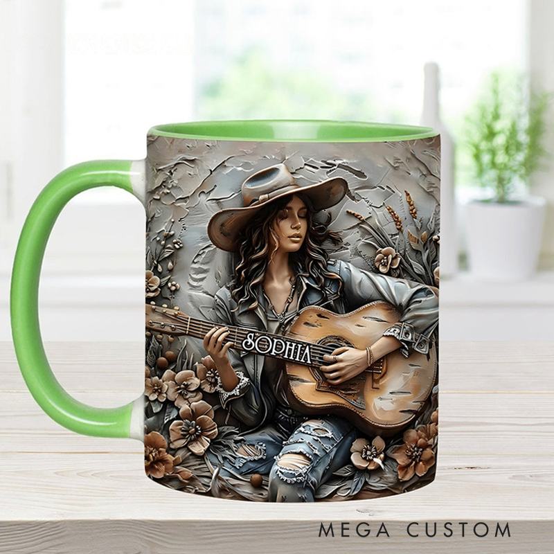 Personalized Name Girl Guitar Accent Mug Custom Guitar Themed Mug for Music Lovers