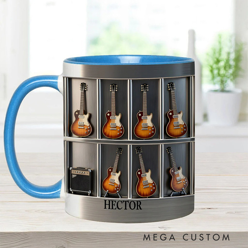 Personalized 2D Flat Guitar Collection Accent Mug Custom Guitarist Themed Mug for Music Lovers