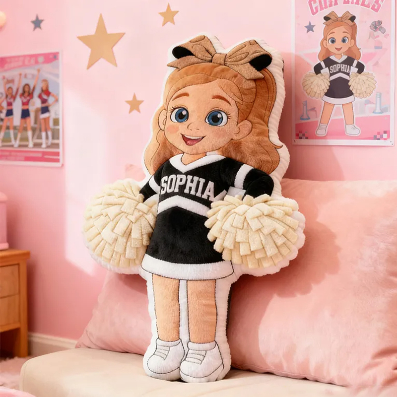 Personalized Cute Cheerleader Pillow with Custom Name for Girls and Cheer Squad Members