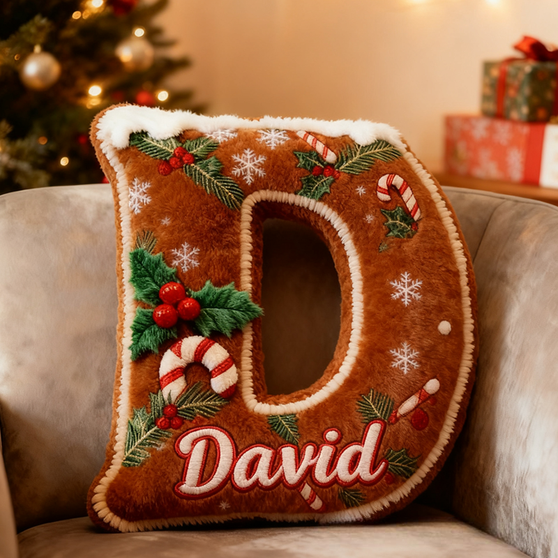 Personalized Gingerbread Man Initials with Name Graphic 3D Print Pillow Christmas Gift for Kids Birthday Gift