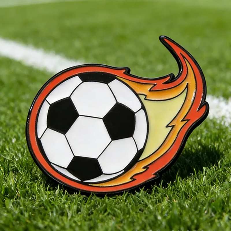 Personalized Sports Ball Pins with Fiery Design for Sports Lovers