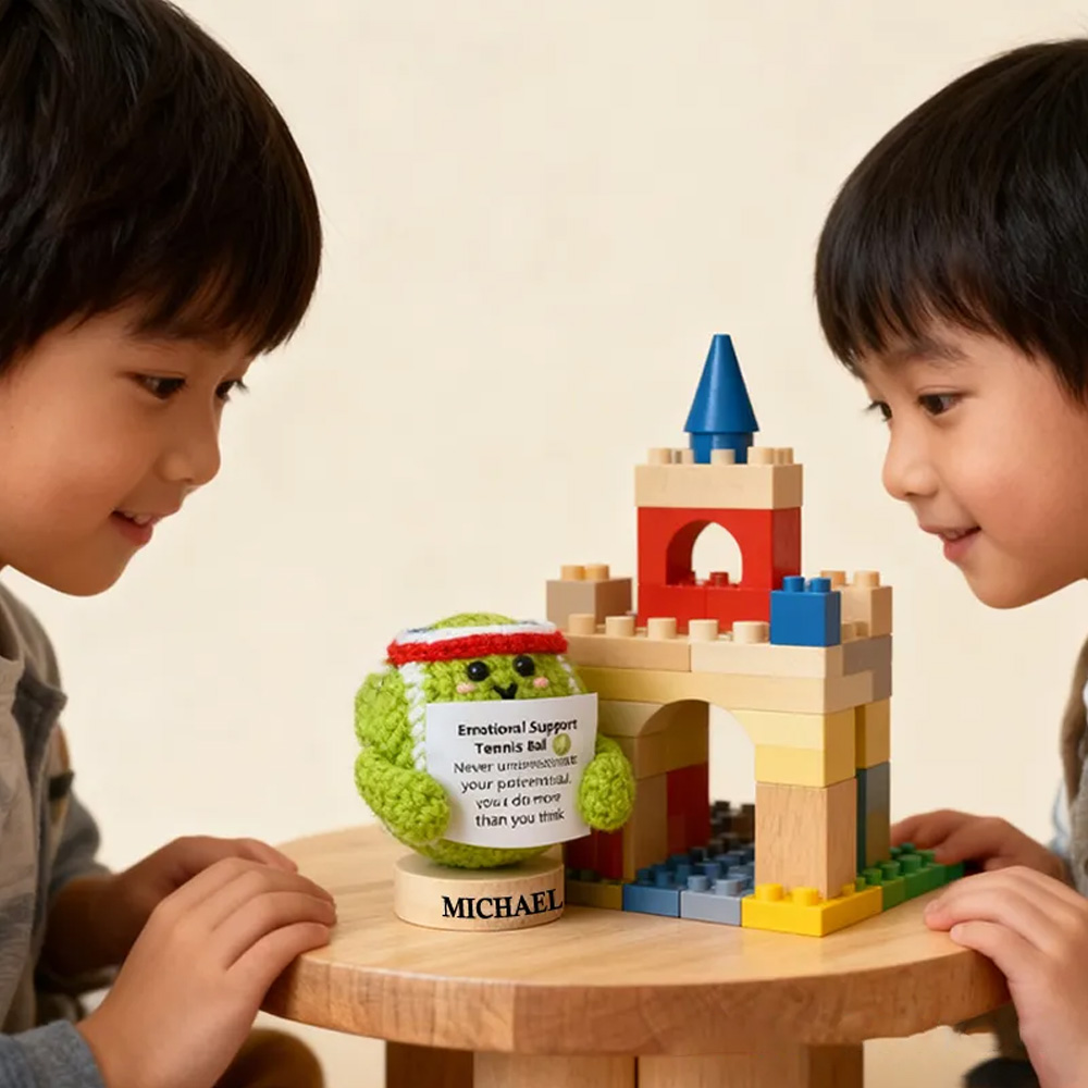 Personalized Crochet Tennis Ball Plush with Motivational Quoteand Custom Name Cheer Up Gifts For Tennis Team Players