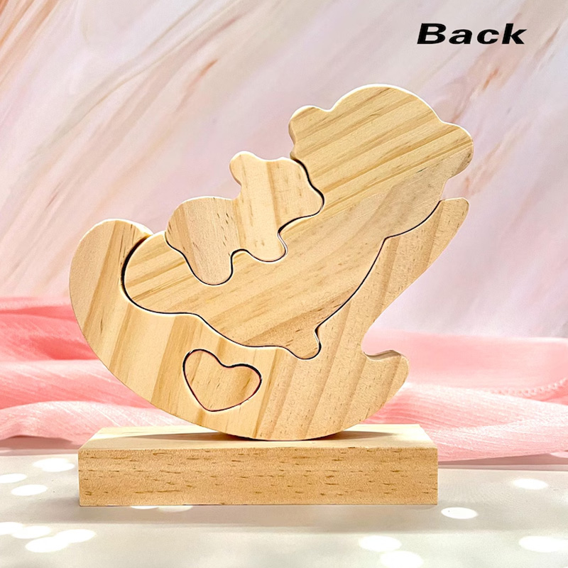 Personalized Wooden Shaking Bear Puzzle Cute Parent Child Bear Fun Swinging Chair Napping Bear Engraved Name Mother's Day Gift Family Keepsake Gifts