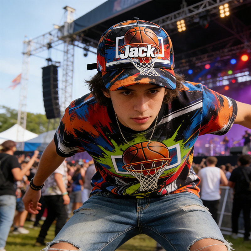 Personalized Basketball Hat with Custom Name and Dynamic Hoop Design for Basketball Enthusiasts