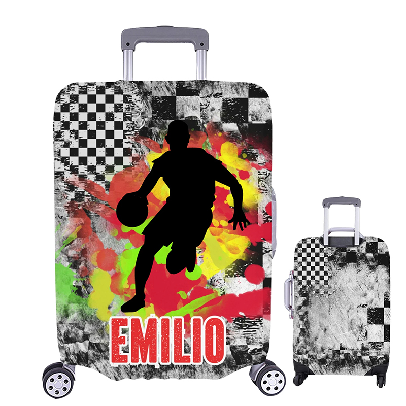 Personalized Basketball Luggage Cover with Bold Player Silhouette and Name for Basketball Enthusiasts