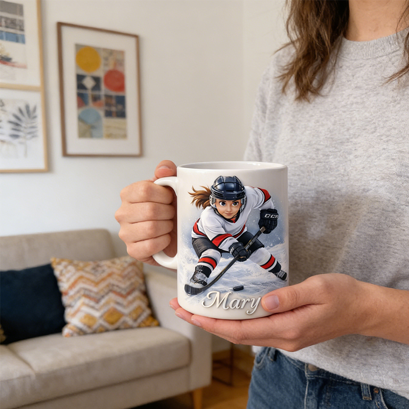 Personalized Ice Hockey Mug with Custom Player Illustration and Name for Ice Hockey Lovers