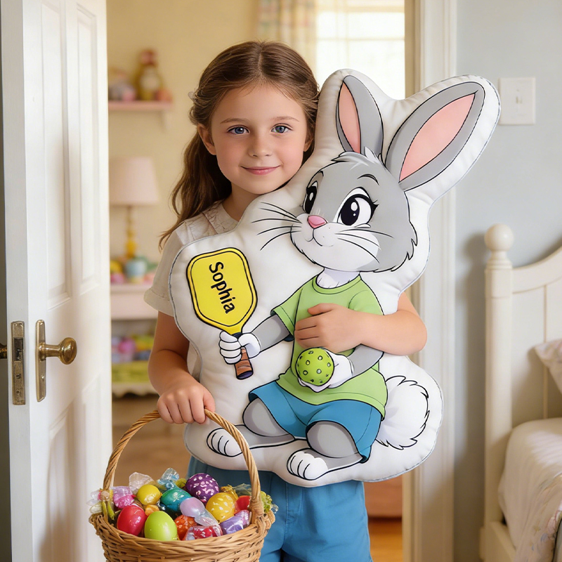 Personalized Easter Pickleball Bunny Pillow with Custom Name for Kids Easter Gifts 