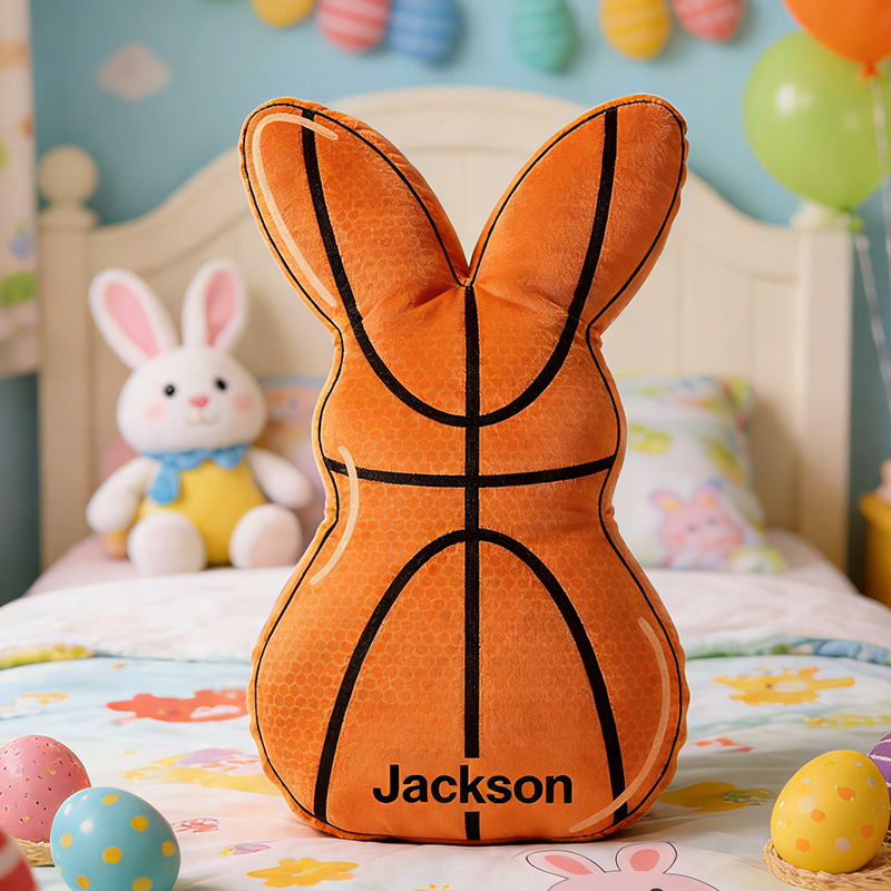 Personalized Easter Basketball Bunny Pillow with Custom Name for Kids Easter Gifts