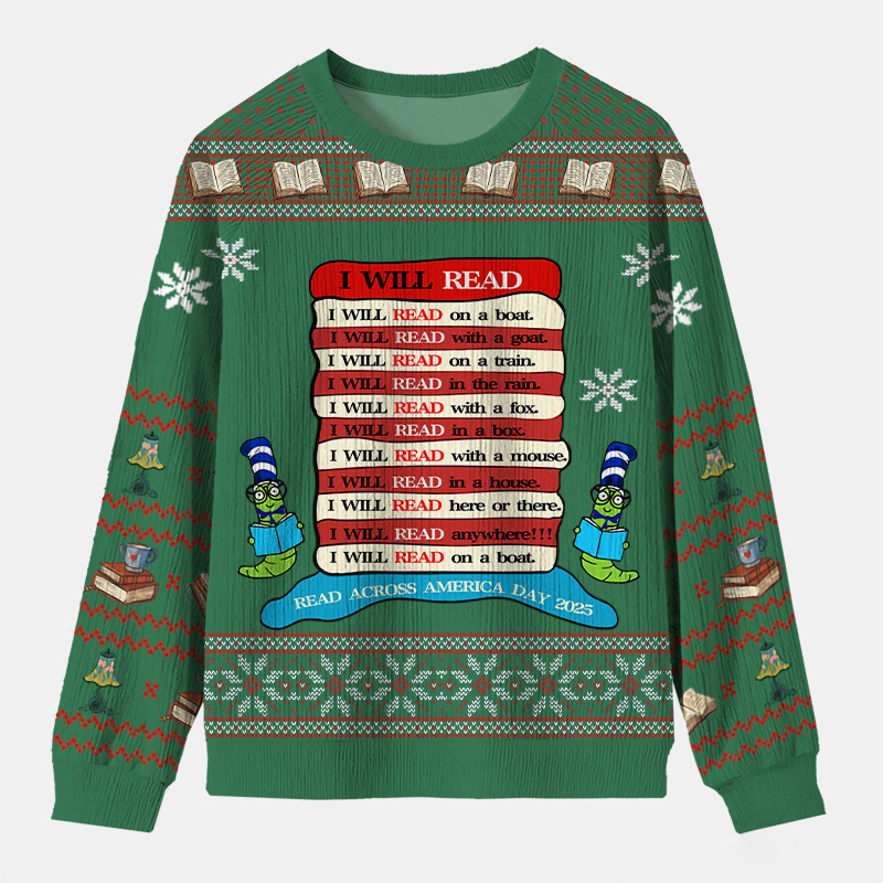 Personalized Reading Joy Anywhere Ugly Sweater Holiday Gift for Book Lover