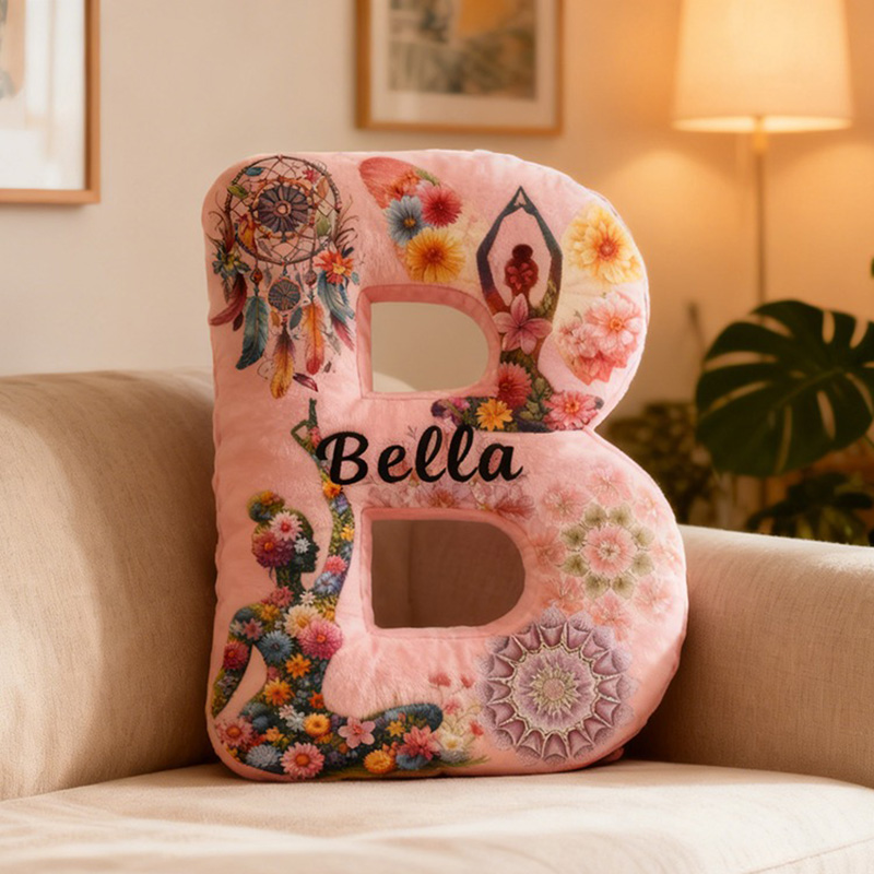 Personalized Yoga Letter Pillow Dreamcatcher and Mandala Design Soft Decorative Cushion Custom Name Graphic 3D Print Perfect Gift for Yoga Enthusiasts