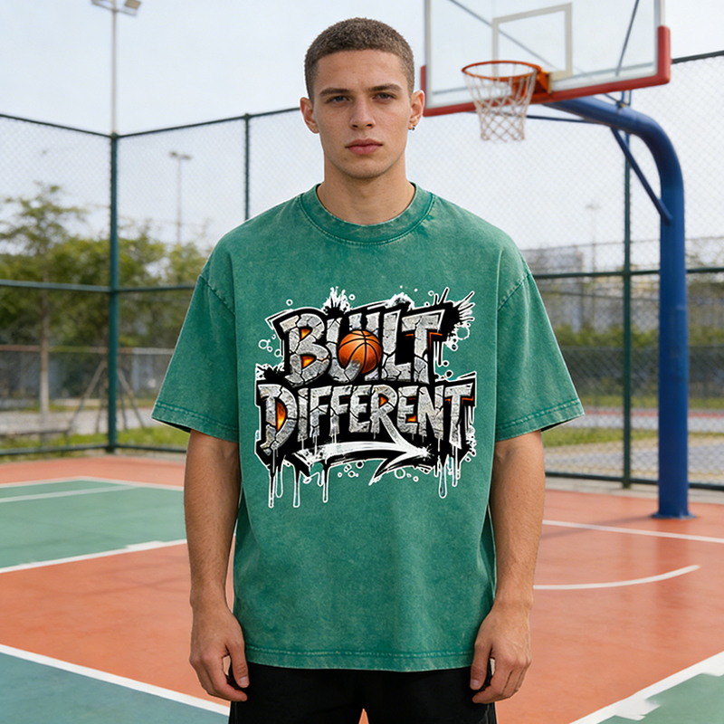 Personalized "One Team One Grind" Basketball Graffiti Washed T-Shirt for Basketball Enthusiasts and Street Culture Fans