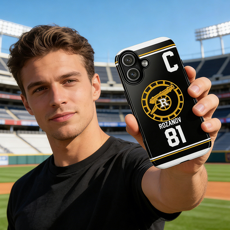 Personalized HR Theme Ice Hockey Black and Gold Jersey Phone Case for Ice Hockey Fans