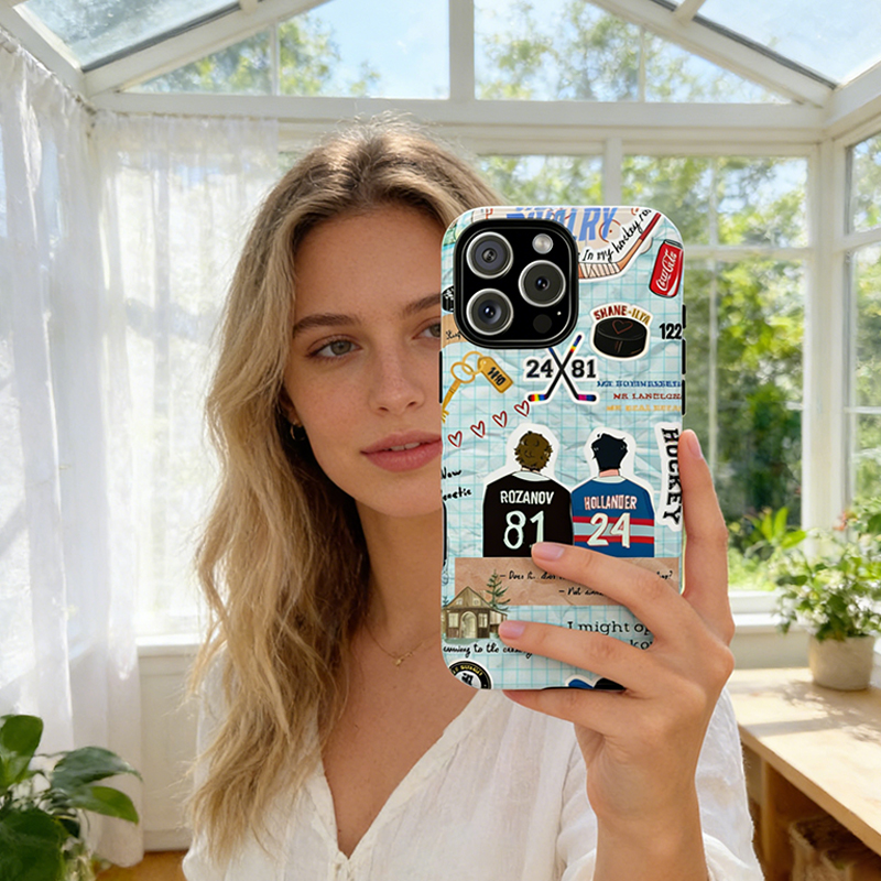 Personalized Hockey Fan Theme Sticker Collage Phone Case HR  Romance Protective Cover for Sports Enthusiasts