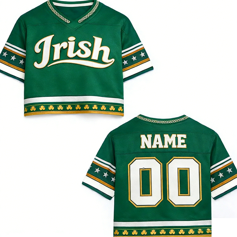 Personalized Irish St. Patrick's Crop Top Jersey with Custom Name and Number