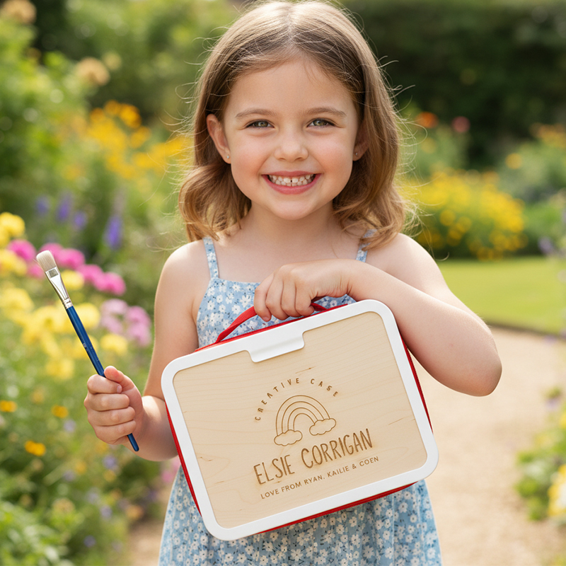 Personalized Kids Art Box Double Sided Customizable Wooden Portable Drawing Board and Storage Case