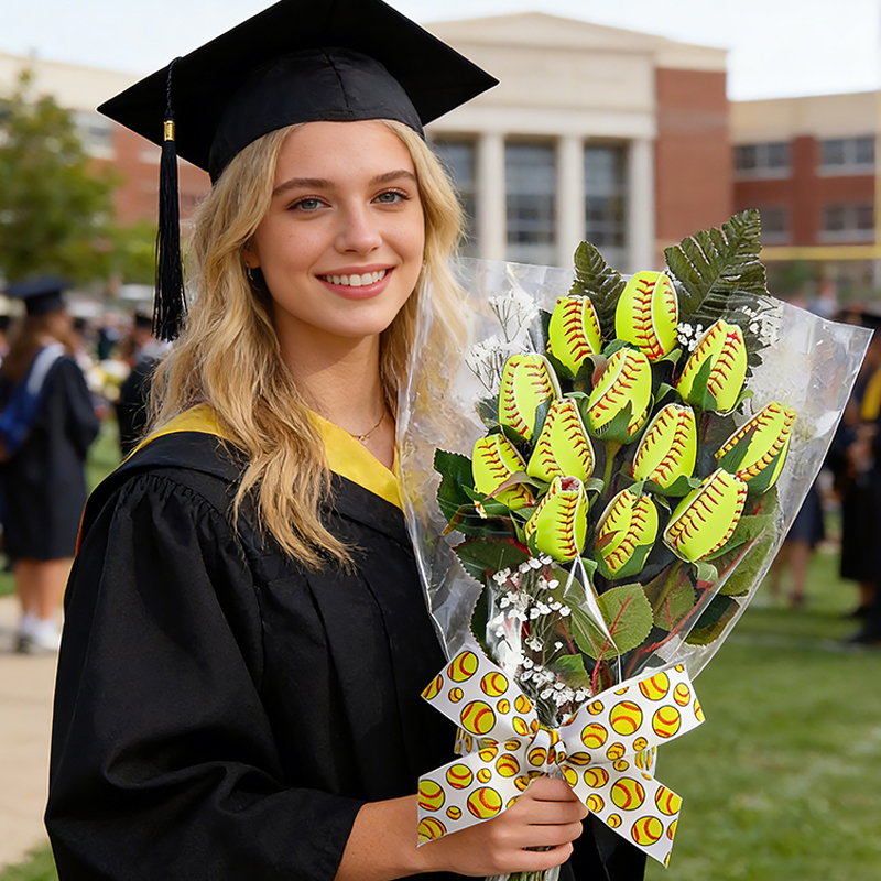 Personalized Softball Rose Bouquet with Custom Text for Weddings, Graduations, and Team Celebrations Gifts 
