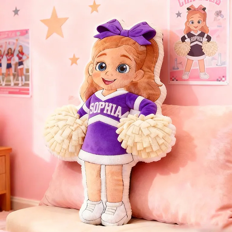 Personalized Cute Cheerleader Pillow with Custom Name for Girls and Cheer Squad Members
