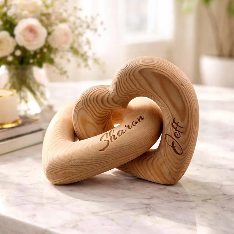Personalized Wooden Heart Knot Sculpture with Names Unique Wedding & Anniversary Gift for Couples