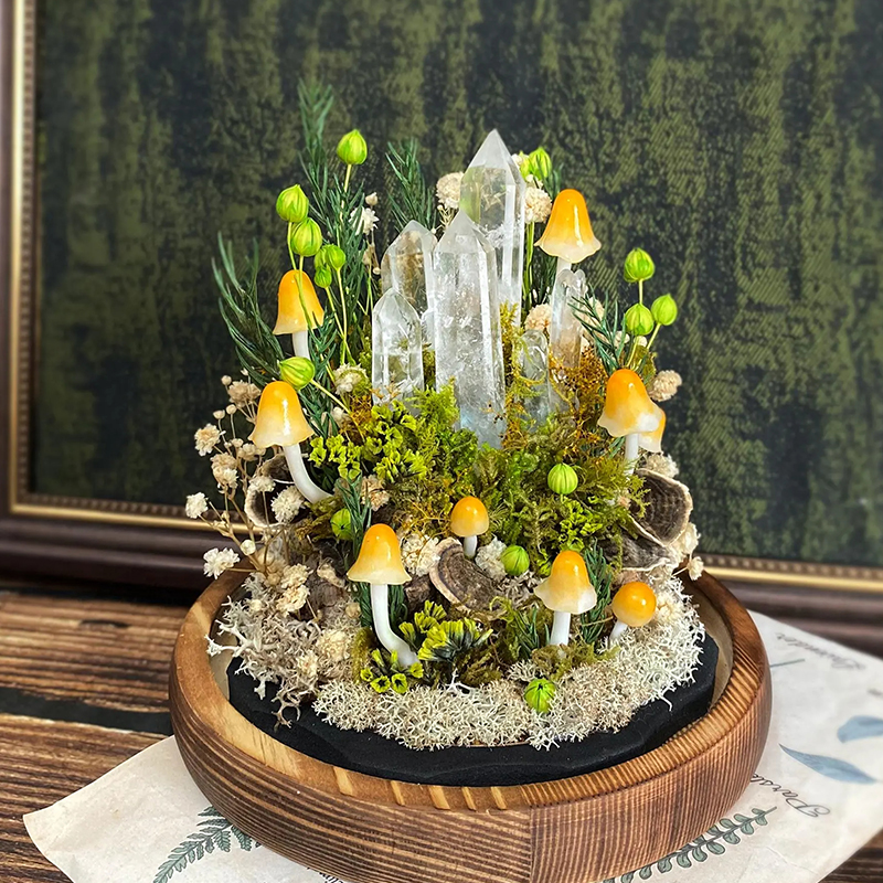 Personalized Glowing Crystal Mushroom Terrarium Lamp Healing Energy Decor for Spiritual Seekers Calming Nightlight for Meditation & Wellness Lovers