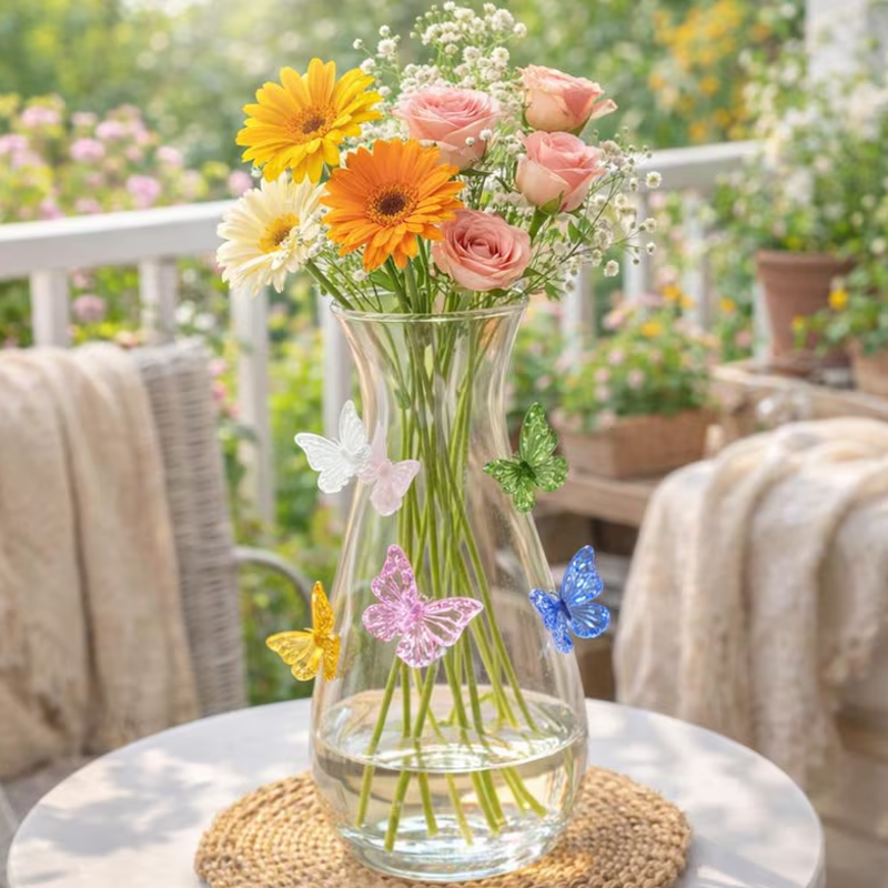 Butterfly Glass Flower Vase Cute Clear Vase Spring Decor for Home Birthday Gift Housewarming Gift Mother's Day Gifts