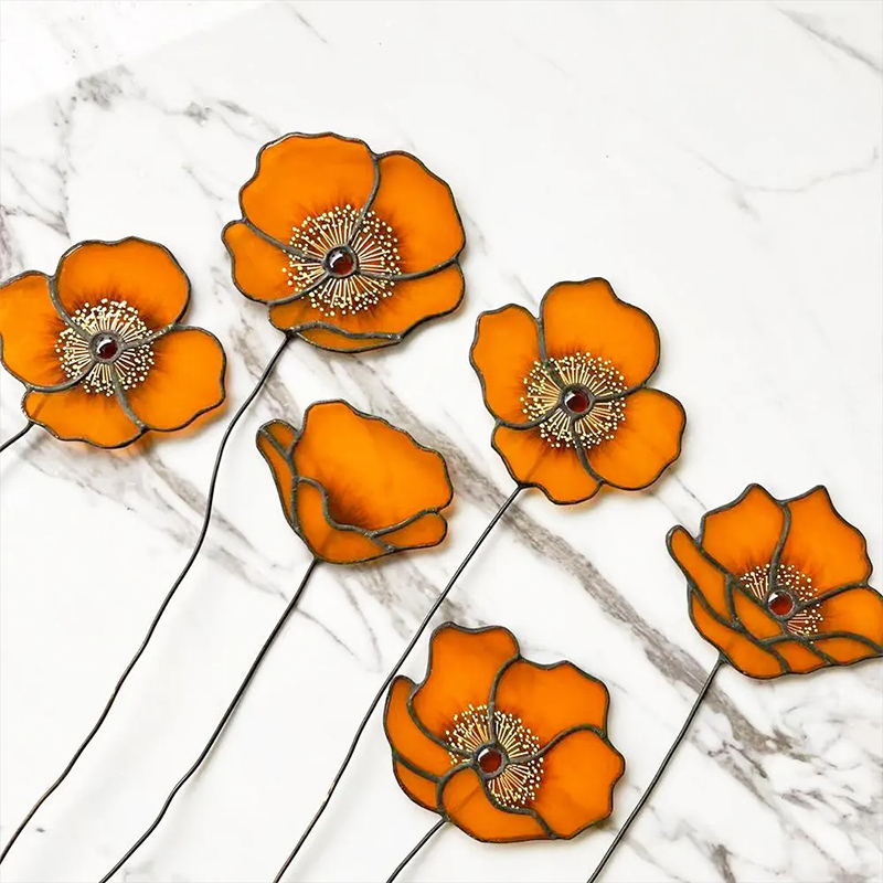 Personalized Stained Glass Poppy Bouquet  Custom Floral Art for Home Decor & Gift Giving for Flower Enthusiasts