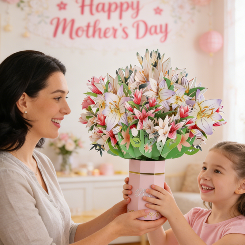 3D Pop Up Lily Bouquet Mother’s Day Card for Mom Floral Birthday Gift Birthday Gift for Her