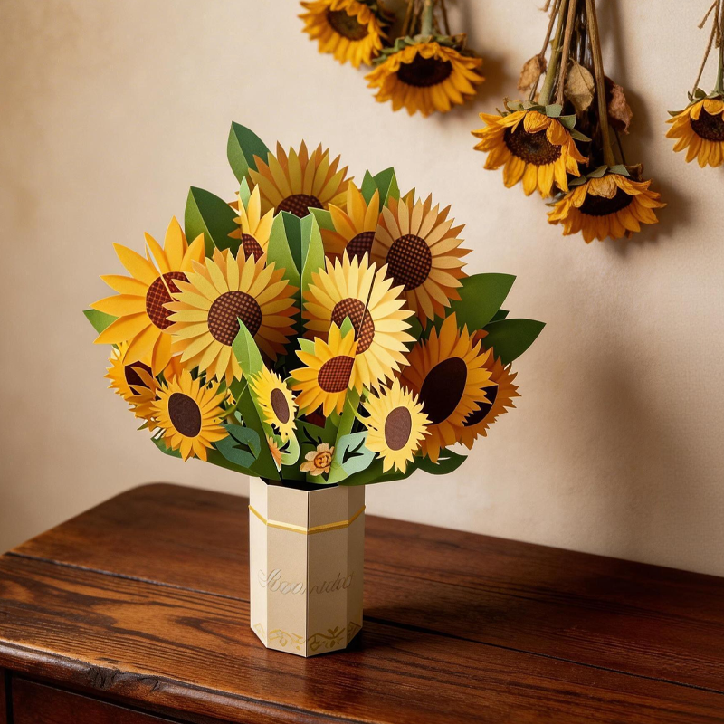3D Pop Up Sunflower Bouquet Mother’s Day Card for Mom Floral Birthday Gift Birthday Gift for Her