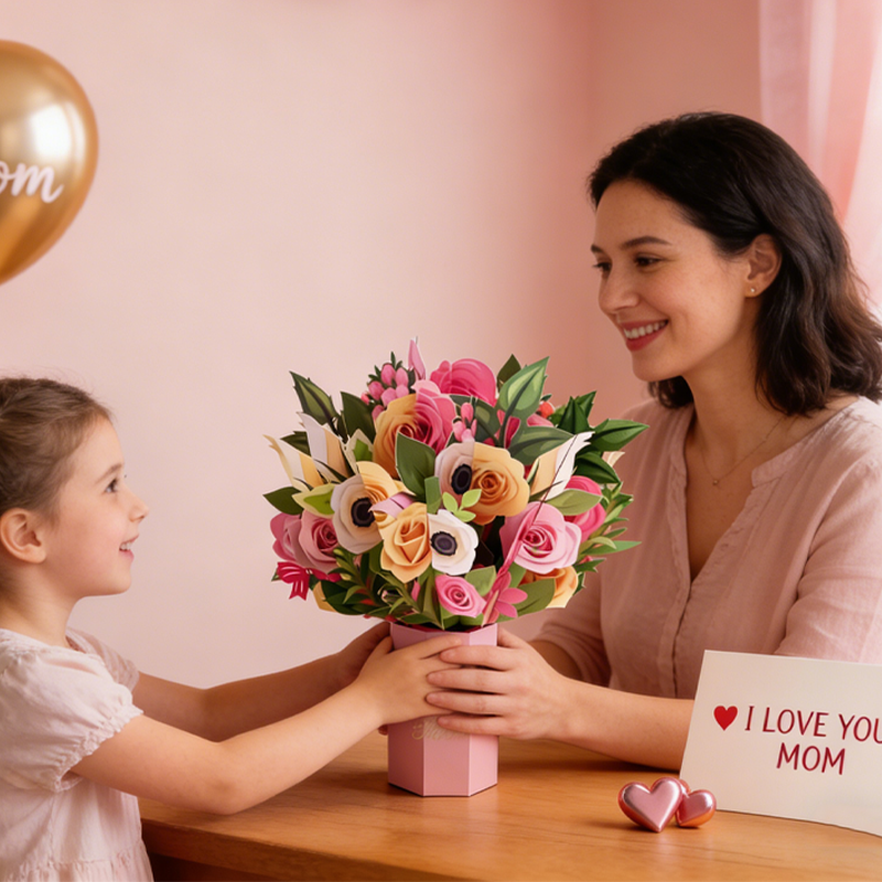 3D Pop Up Rose Bouquet Mother’s Day Card for Mom Floral Birthday Gift Birthday Gift for Her