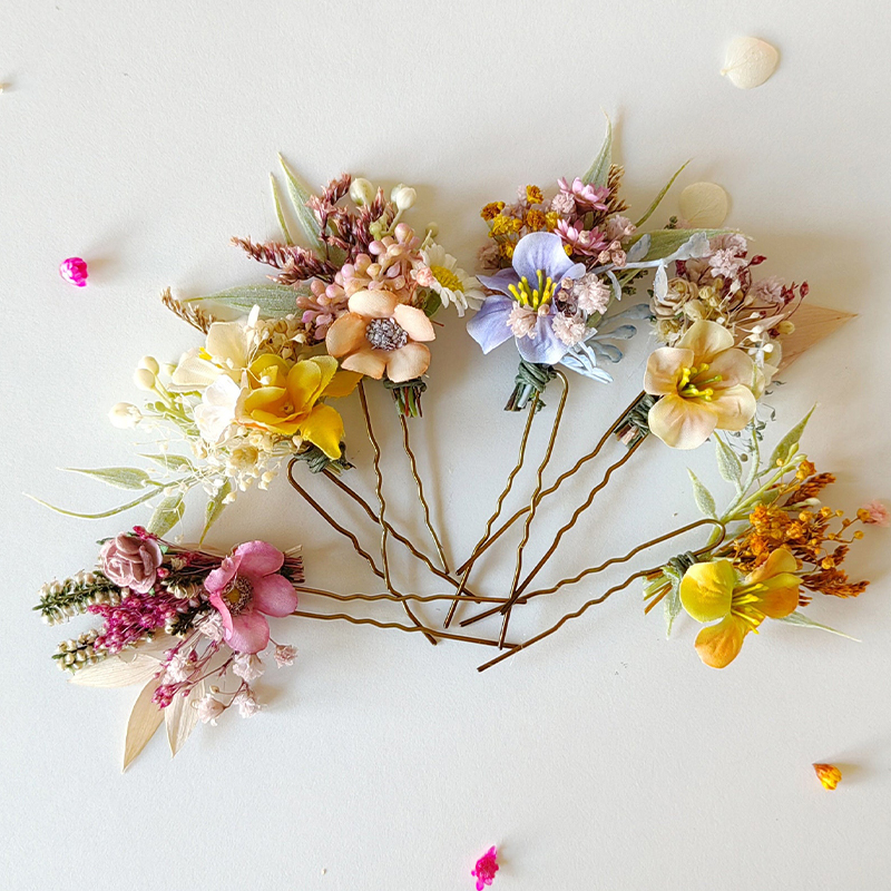 Personalized Boho Floral Wedding Hair Pins Custom Dried Flower Hair Accessories for Brides and Bridesmaids
