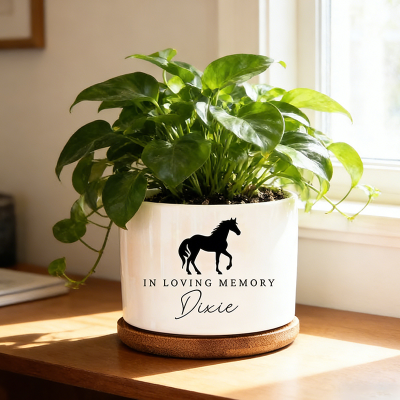 Personalized Equestrian Memorial Plant Pot Custom Memorial Pot for Equestrian Pet Loss