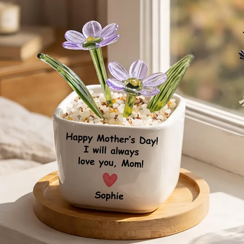Personalized Glass Everlasting Birth Flowers Potted Mom Flower Gift Hand Blown Glass Potted Mothers Day Gifts Gift for Mom Grandma Aunties Sisters