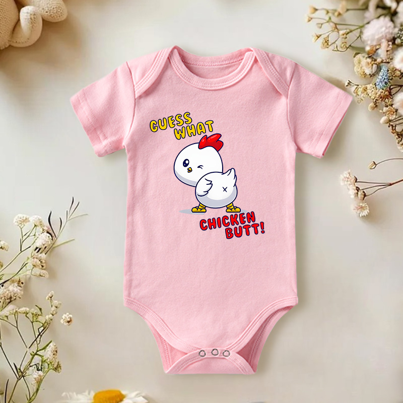 Funny Guess What Chicken Butt Print Cute Gift for Infant Toddler Easter Outfit Baby Bodysuit Gifr for New Baby