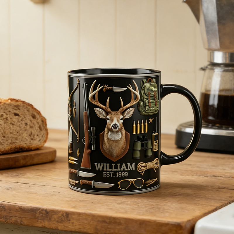 Personalized Deer Hunting Gear Mug Custom Name and Year Gift for Hunters and Outdoor Enthusiasts